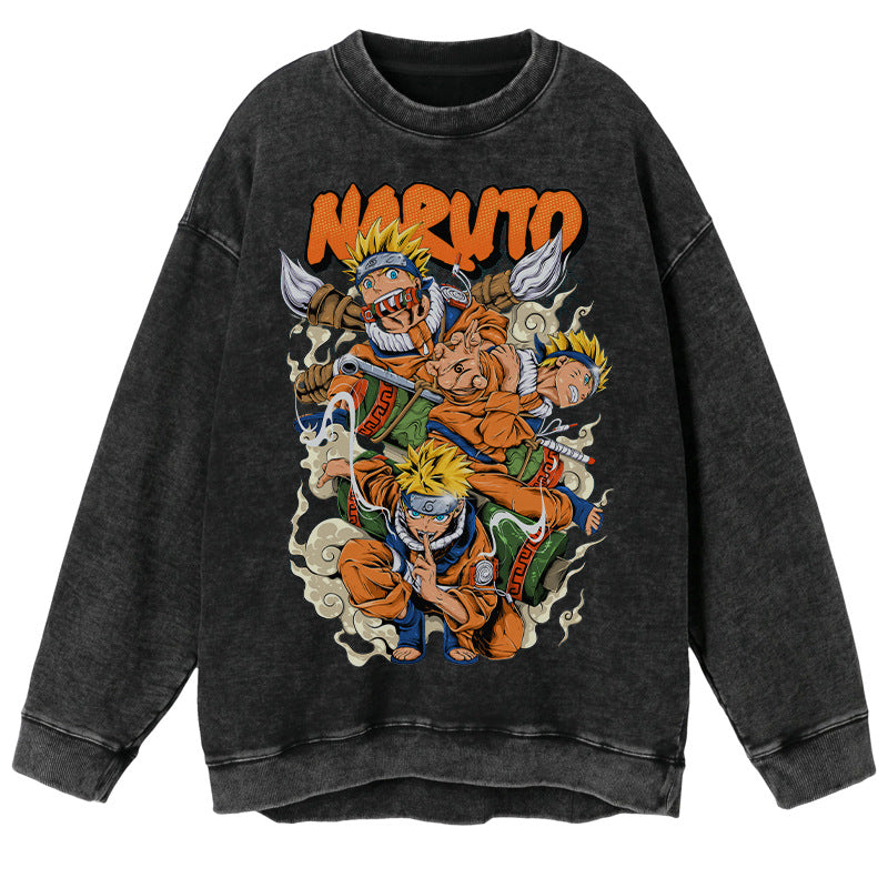 Retro-Pullover mit Naruto-Grafik im Vintage-Stil