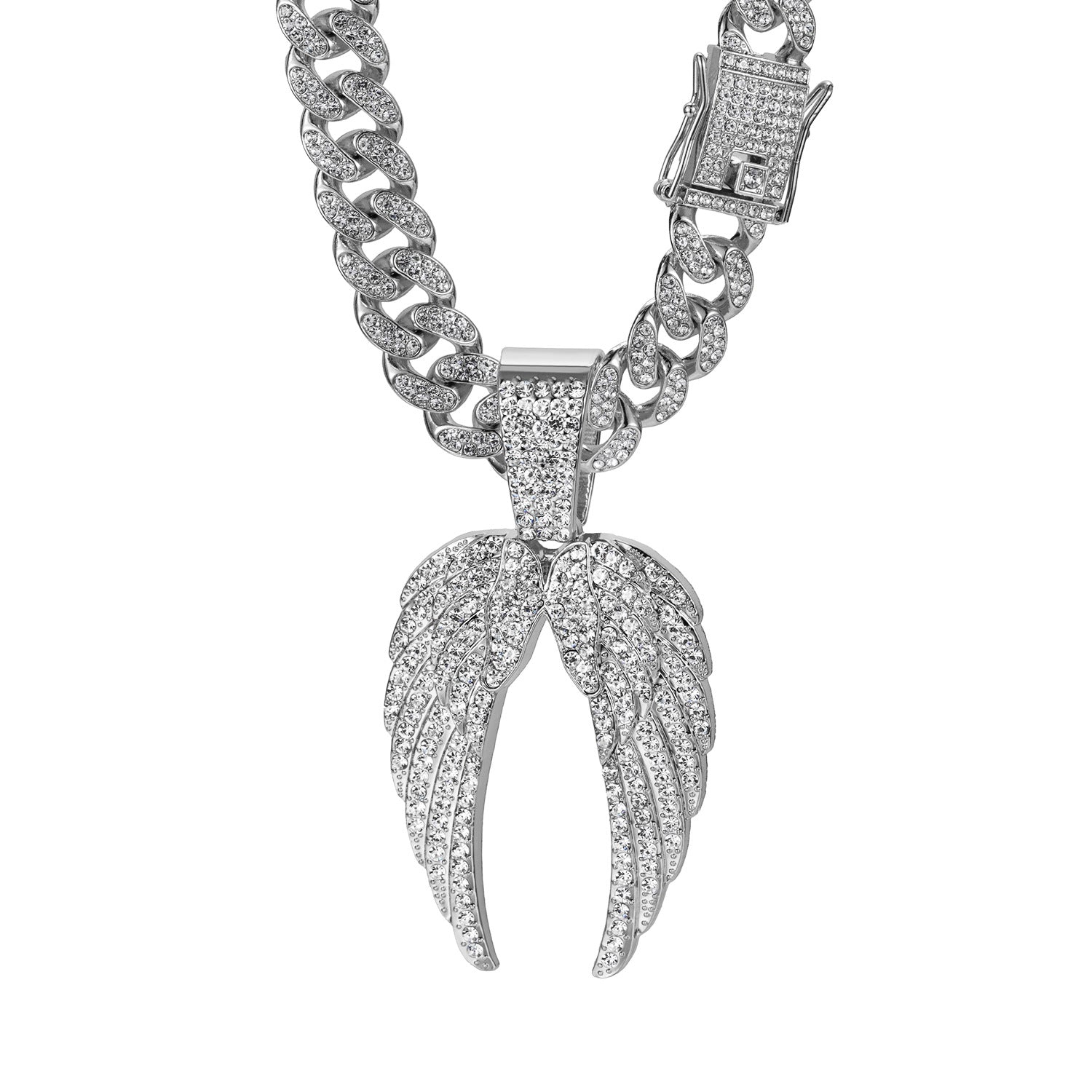 Collier chaîne cubaine avec ailes d'ange
