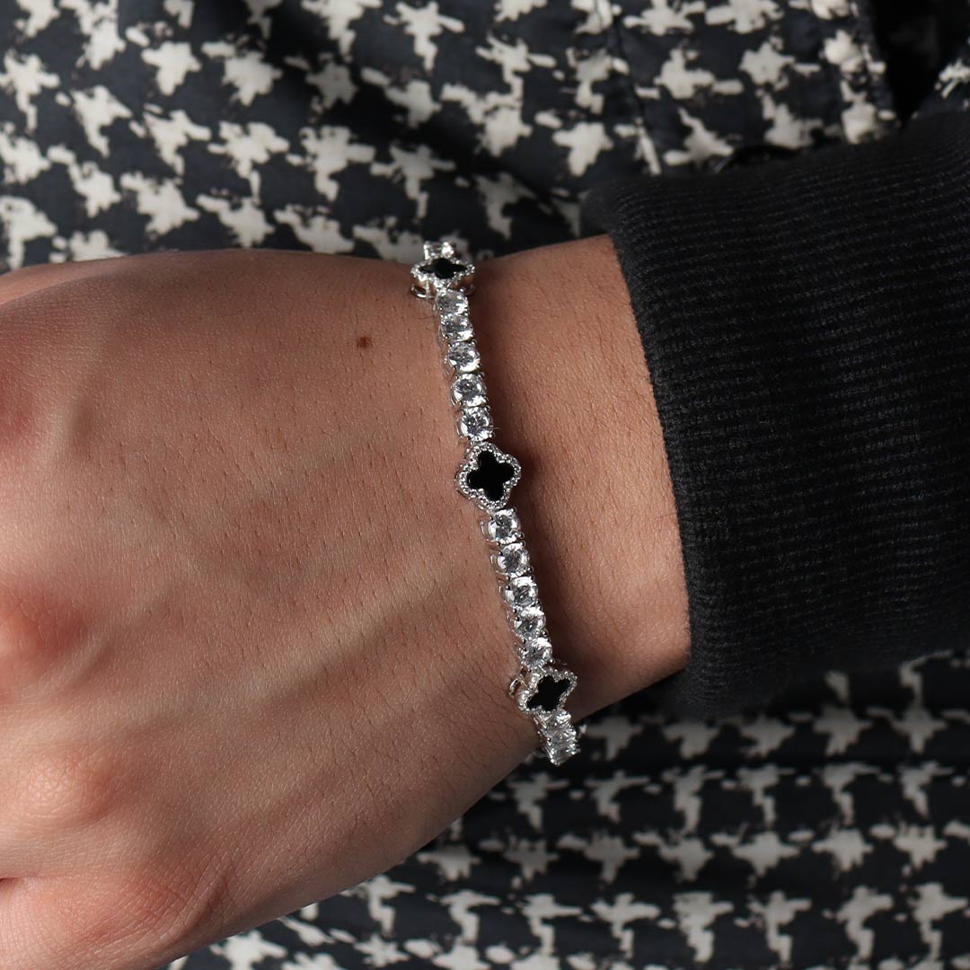 VVS-Schmuck, Tennisarmband mit 4-blättrigem Kleeblatt und Diamanten