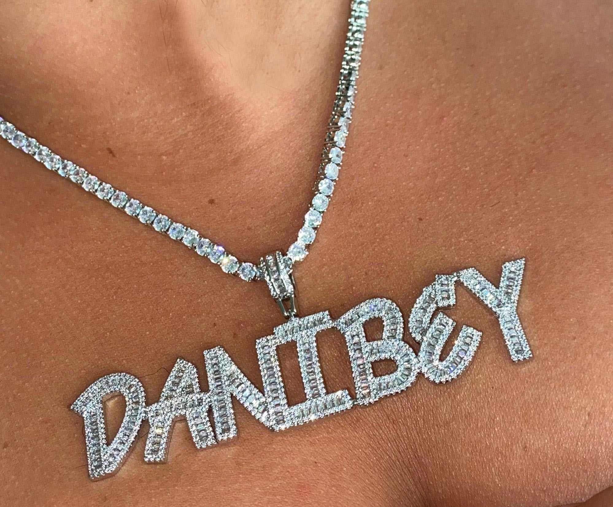 Baguette Bling Custom Letter Necklace