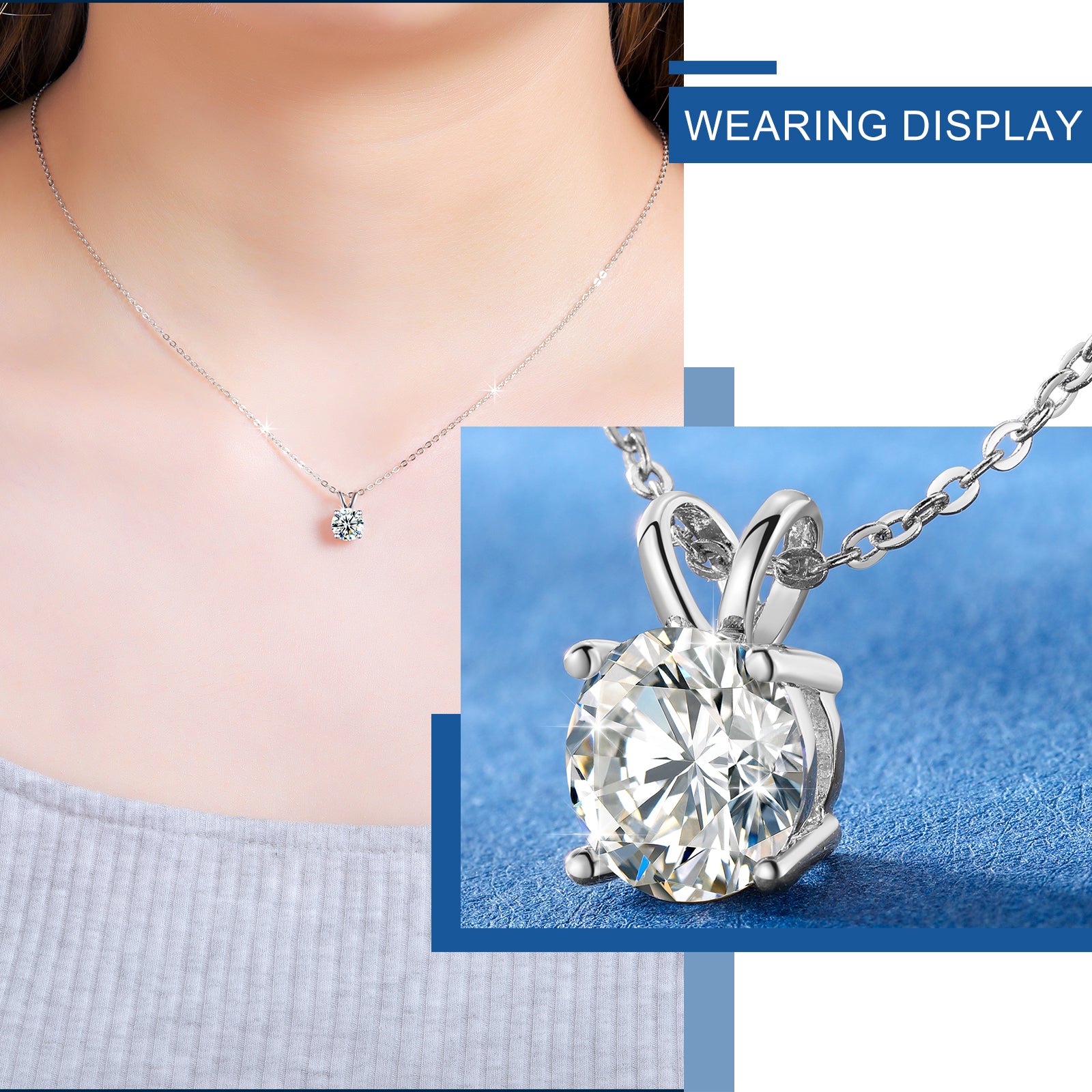VVS 925 Sterling Silver Moissanite Solitaire Pendant Necklace
