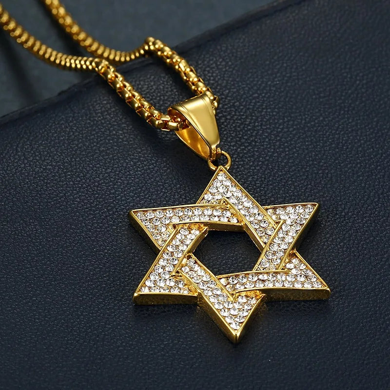 Collier étoile de David juive à double rangée de cristaux