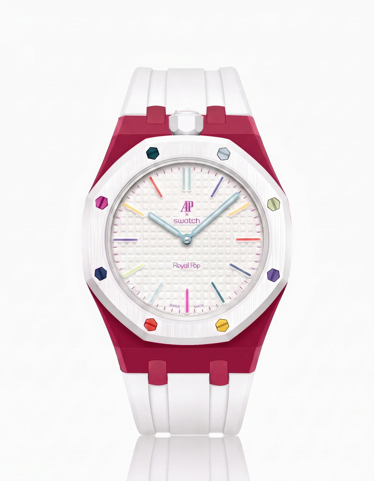 combo::dark-pink::rubber-strap-for-ap-x-swatch-royal-pop-white