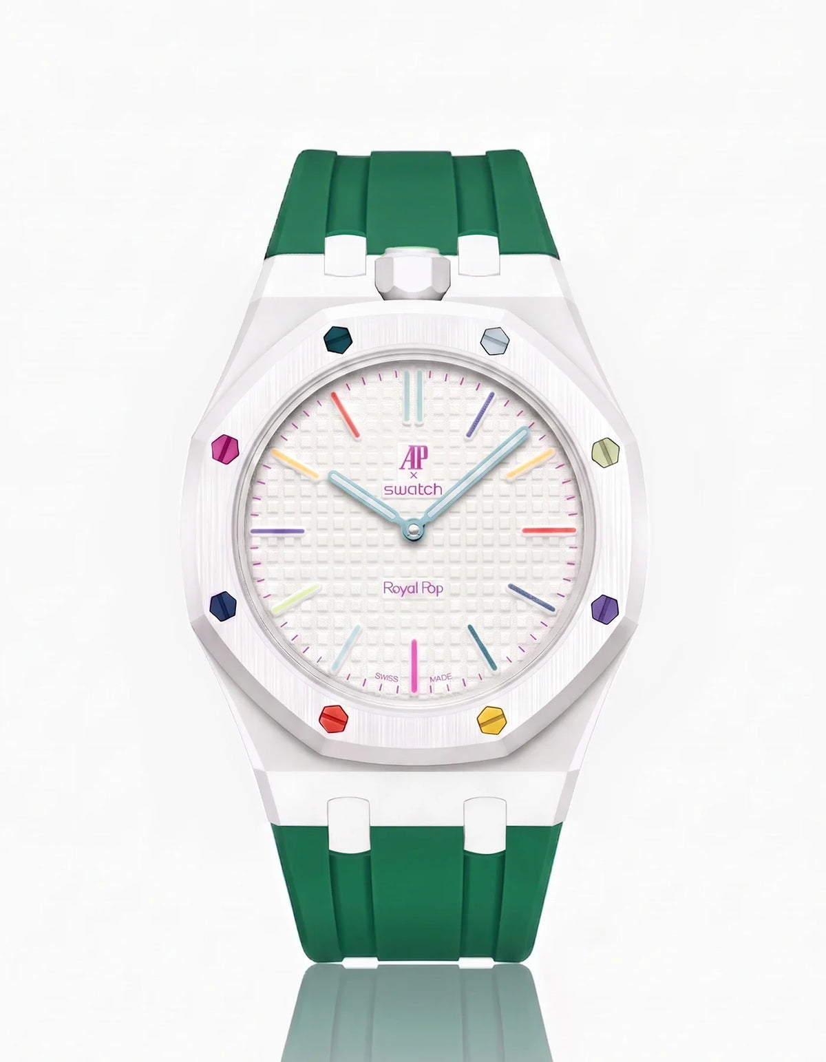 combo::white::rubber-strap-for-ap-x-swatch-royal-pop-green