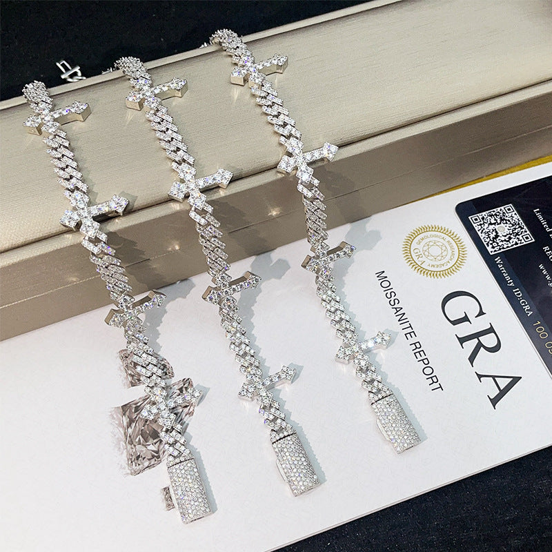 925 Sterling Silber Solitär Kubanisches Kreuz Moissanit Armband