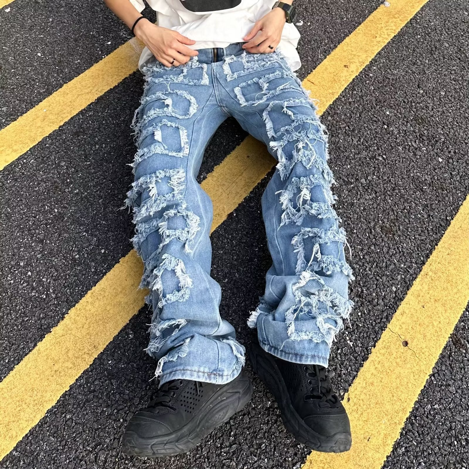 Jean baggy à poils longs