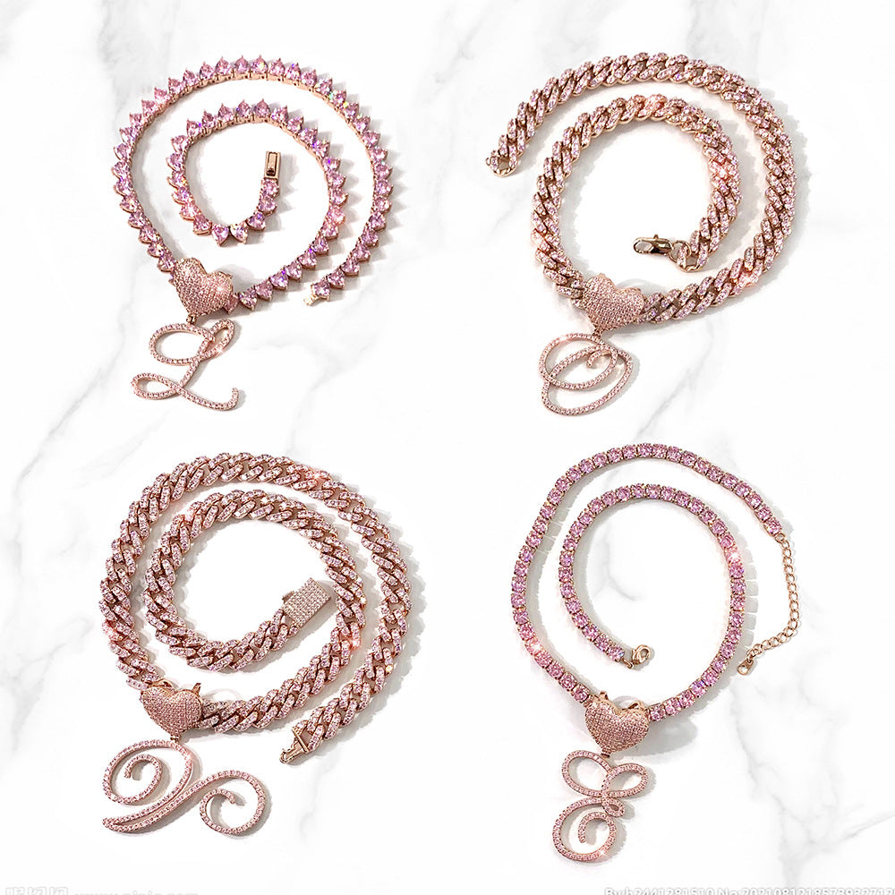 Collier Cubain Initial Coeur Givré Personnalisé