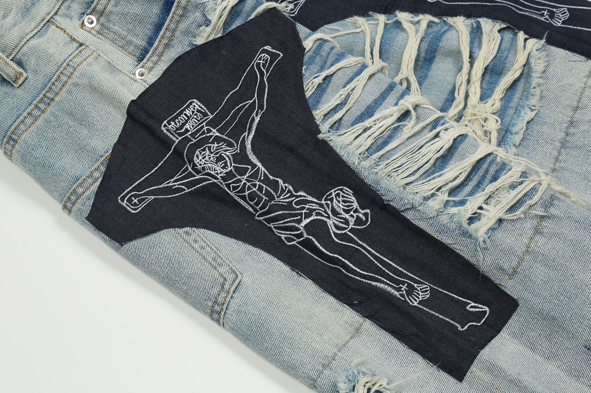 Ripped Jesus Patchwork Jeans