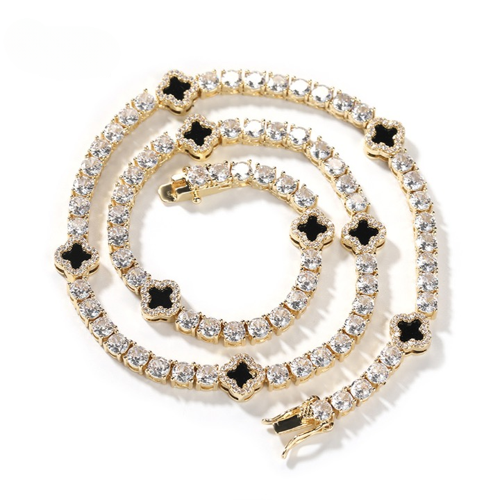 VVS Jewelry Tenniskette und Armband im Set mit 4-blättrigem Kleeblatt und Diamanten