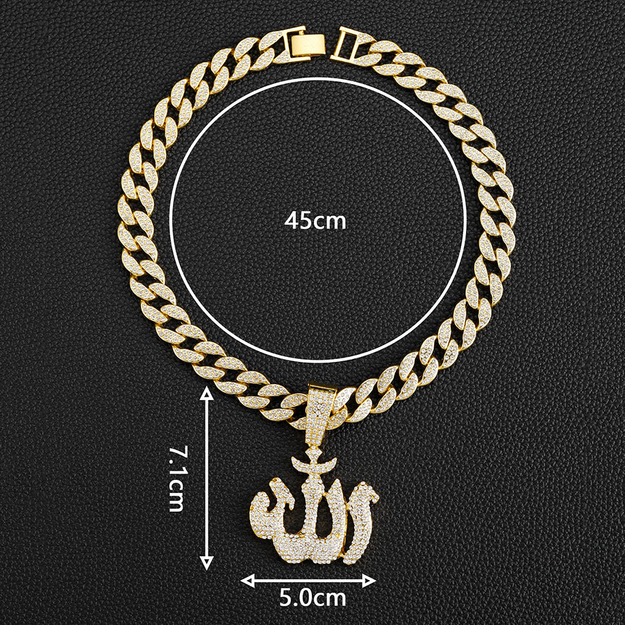 Collier pendentif cubain glacé Allah