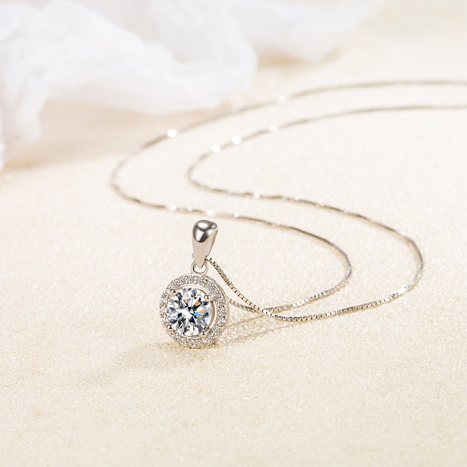925 Sterling Silber Prinzessin Halskette mit Kunstdiamanten