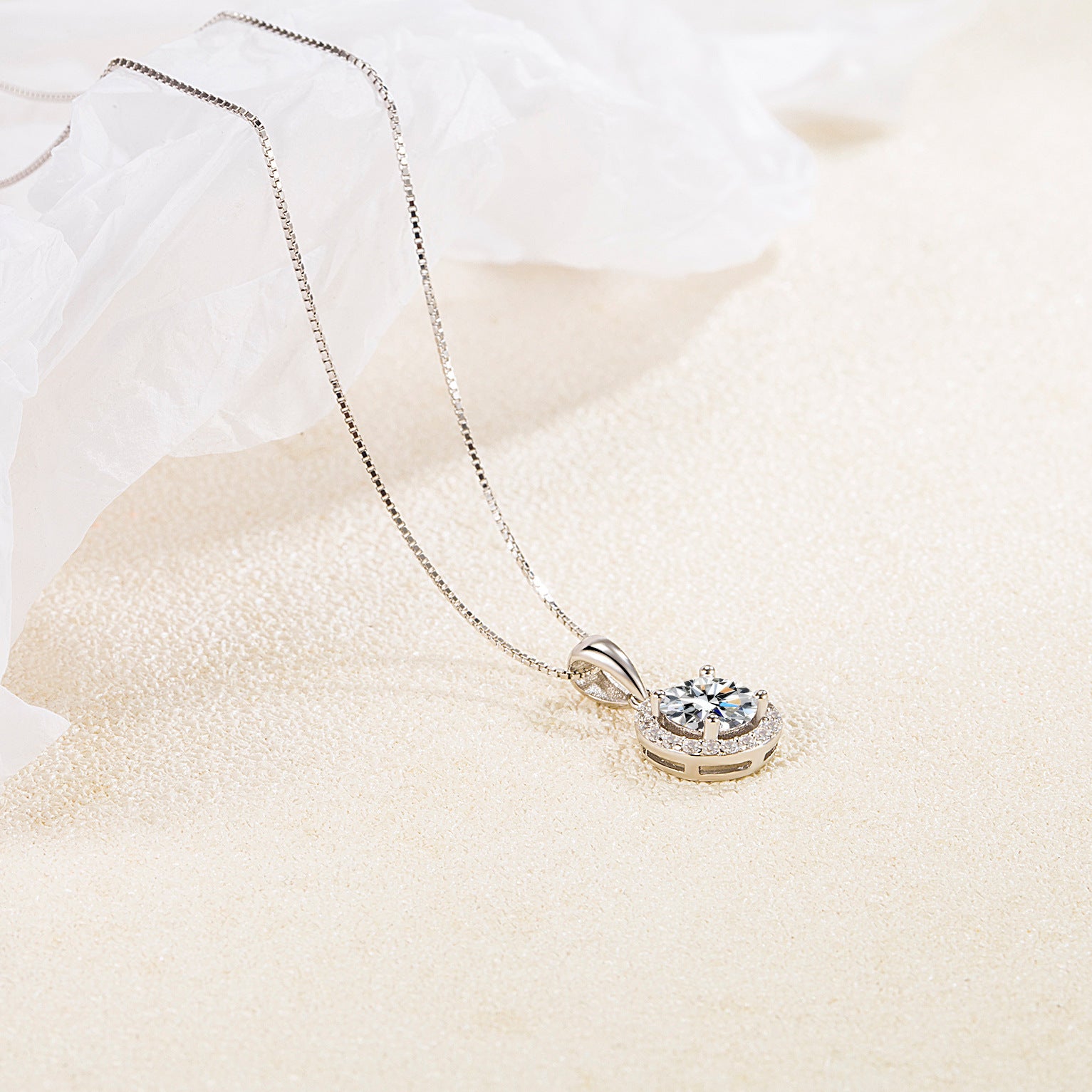 925 Sterling Silber Prinzessin Halskette mit Kunstdiamanten