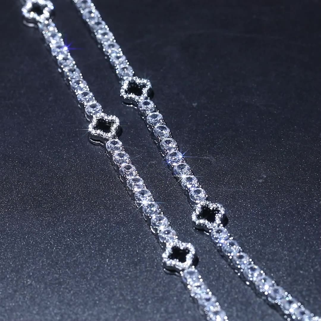 VVS Jewelry Tenniskette und Armband im Set mit 4-blättrigem Kleeblatt und Diamanten