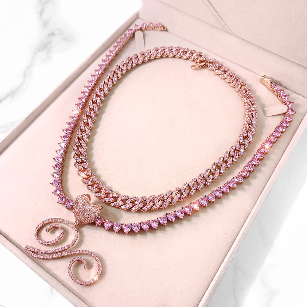 Collier Cubain Initial Coeur Givré Personnalisé