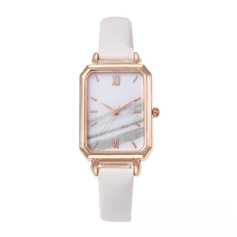 Montre carrée pour femme, cadran et bracelet en cuir, inspirée de la pierre de malachite