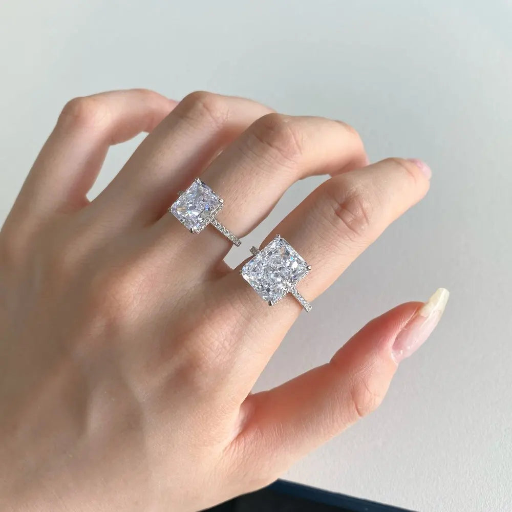 Bague en argent sterling 925 avec saphir blanc écrasé
