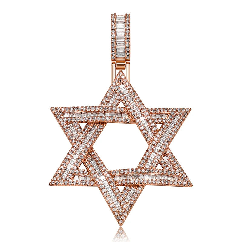 Collier avec pendentif étoile de David juive glacée VVS