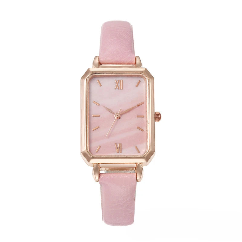 Montre carrée pour femme, cadran et bracelet en cuir, inspirée de la pierre de malachite