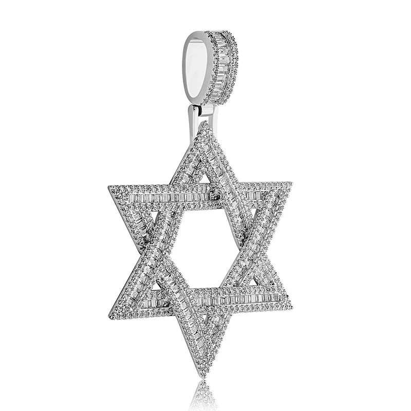 Collier avec pendentif étoile de David juive glacée VVS