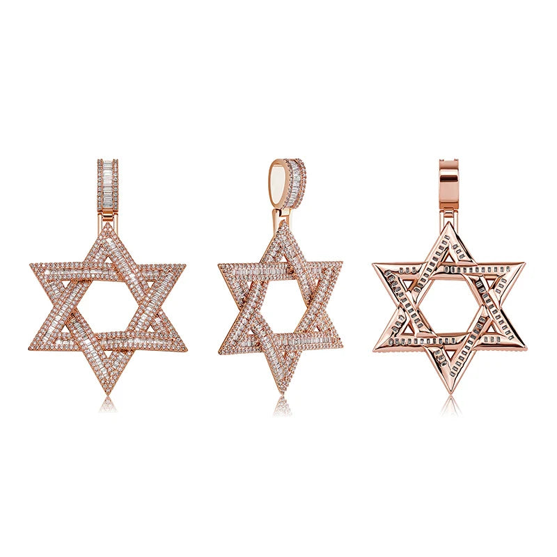 Collier avec pendentif étoile de David juive glacée VVS