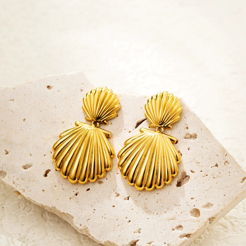 Vintage Sea & Shell Tarnish-Resistant Large Earrings