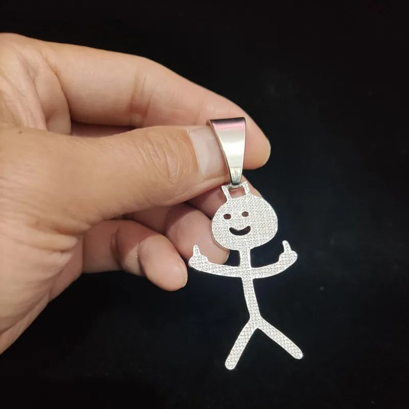 Collier cubain Stickman avec doigt d'honneur glacé - Pendentif hip-hop amusant