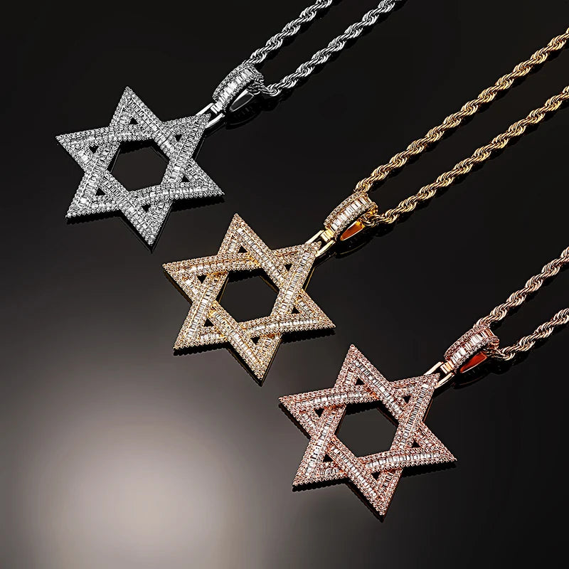 Collier avec pendentif étoile de David juive glacée VVS