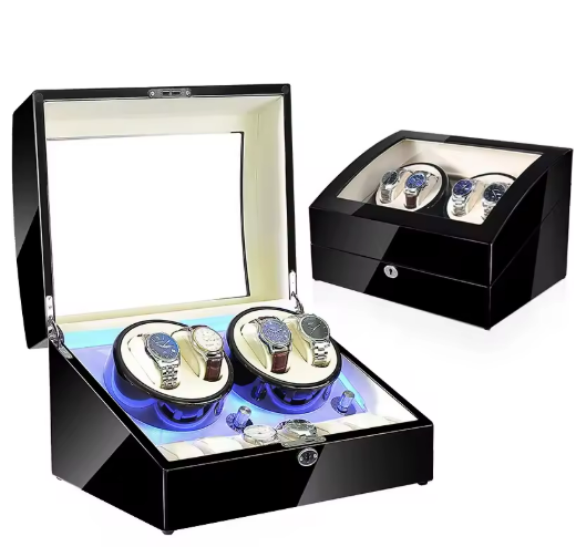 Luxury Walnut Wood 4 + 6 Watch Winder with Extra Storage and LED Lights