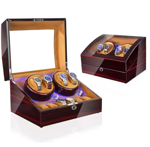 Luxury Walnut Wood 4 + 6 Watch Winder with Extra Storage and LED Lights