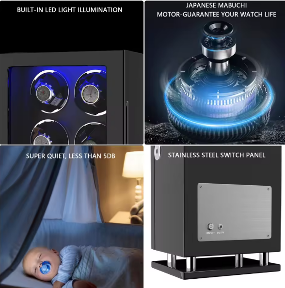 Premium Multi-Slot Watch Winder Safe (2/3/4/6) – Digital Fingerprint, Smart Remote Control