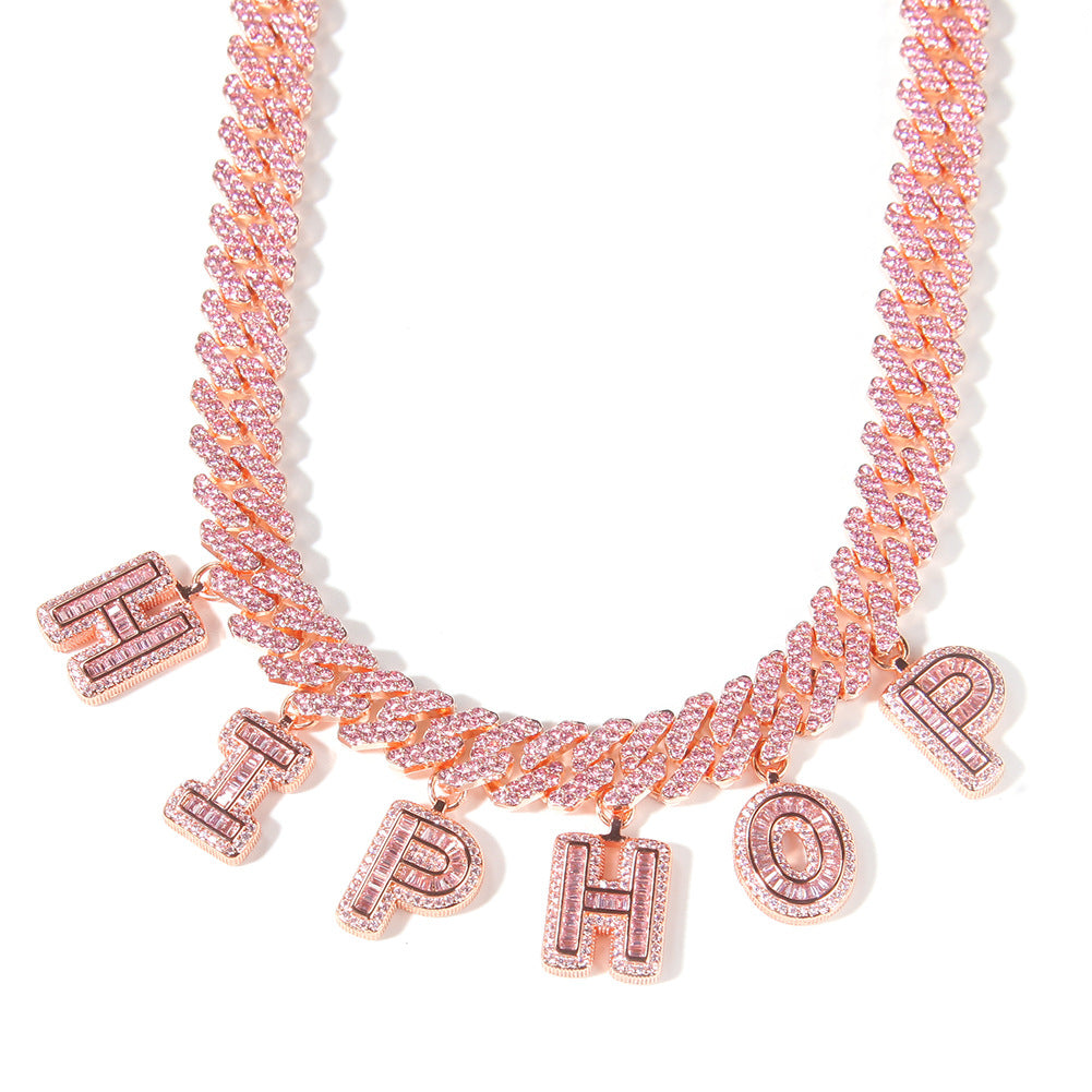 Collier Baguette Personnalisé Cubain en Or Rose
