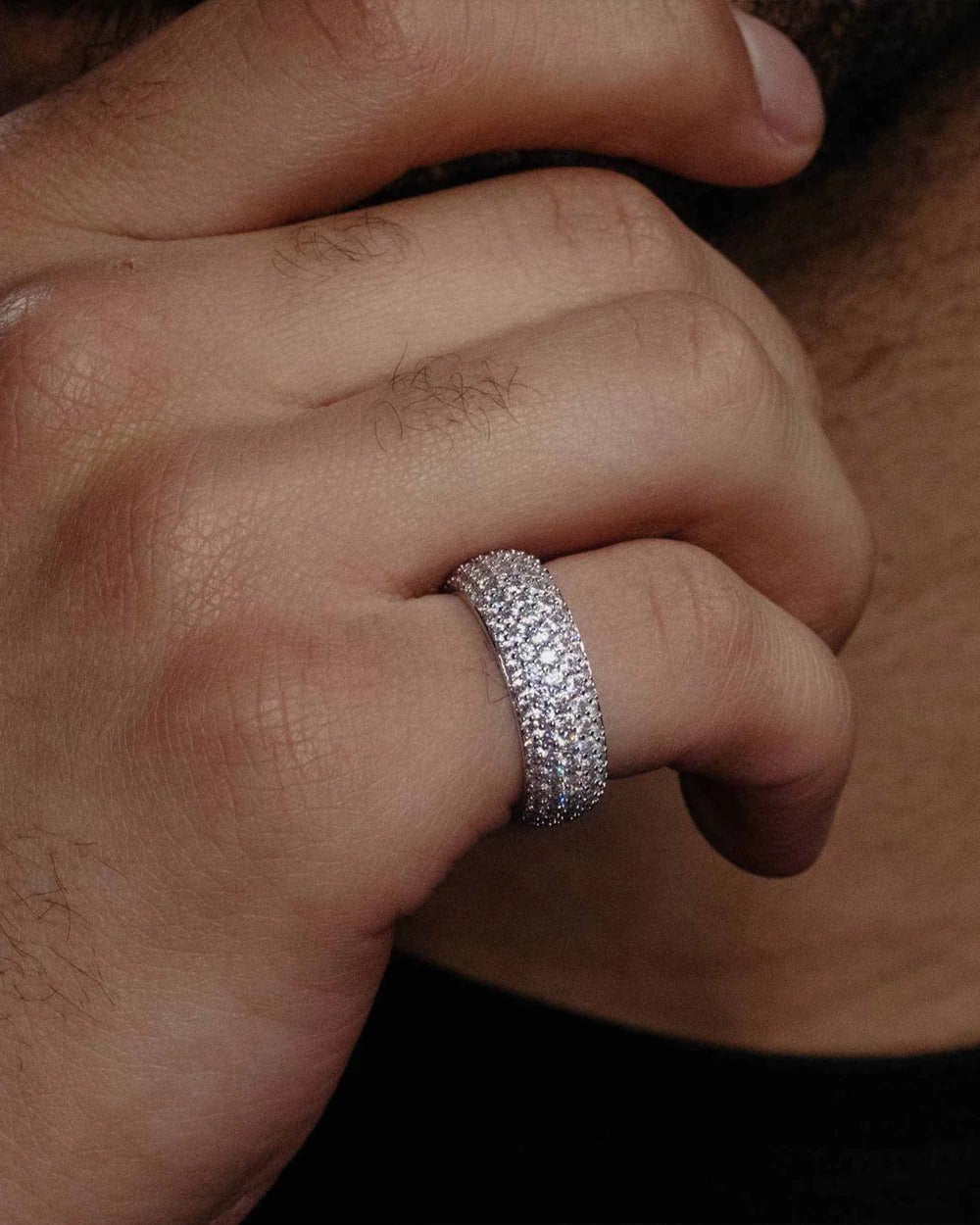 5-Row Iced Out 925 Sterling Silver Band Ring