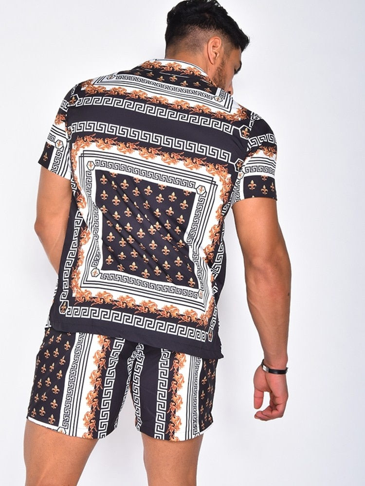 Set aus Hemd und Shorts mit Vintage-Print