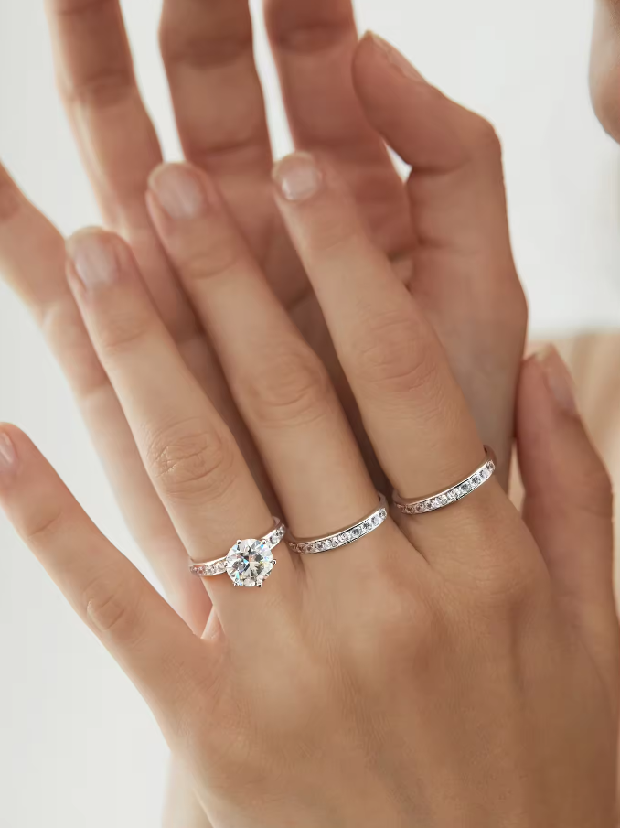 2CT Three Row Diamond 925 Sterling Silver Moissanite Ring