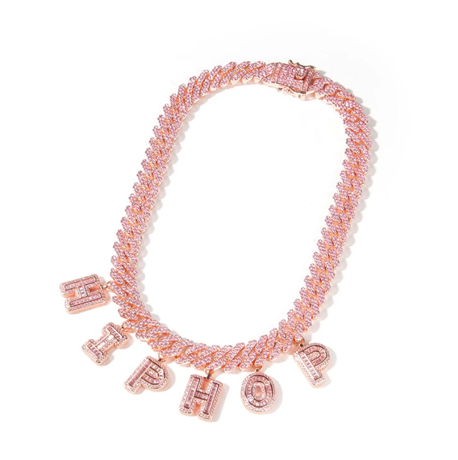 Collier Baguette Personnalisé Cubain en Or Rose