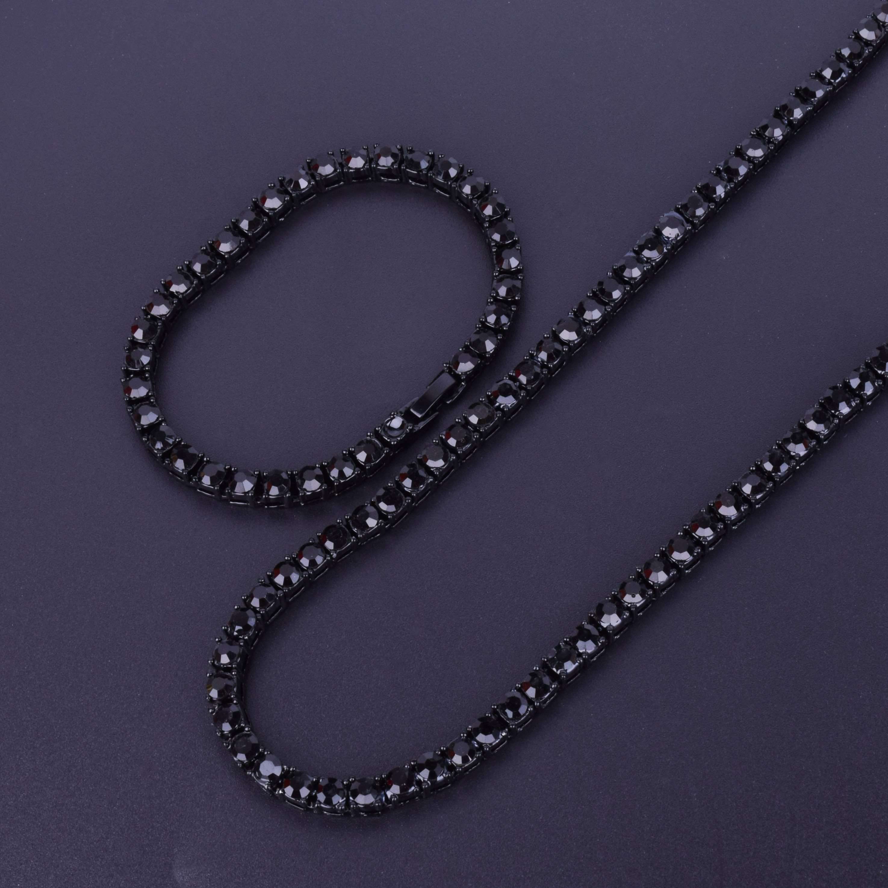 VVS Jewelry hip hop jewelry 200000162 Black / 7" / 22" 18k Gold/Silver Tennis Chain + FREE Tennis Bracelet Bundle