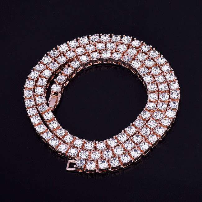 VVS Jewelry hip hop jewelry 200000162 Rose Gold / 28" 3mm 14k Gold Plated Mens Tennis Chain
