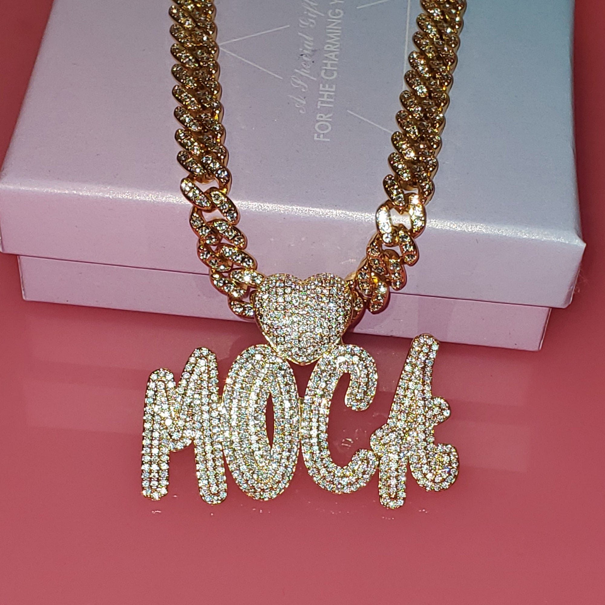 VVS Jewelry hip hop jewelry Custom Icy Cursive Name Heart Necklace