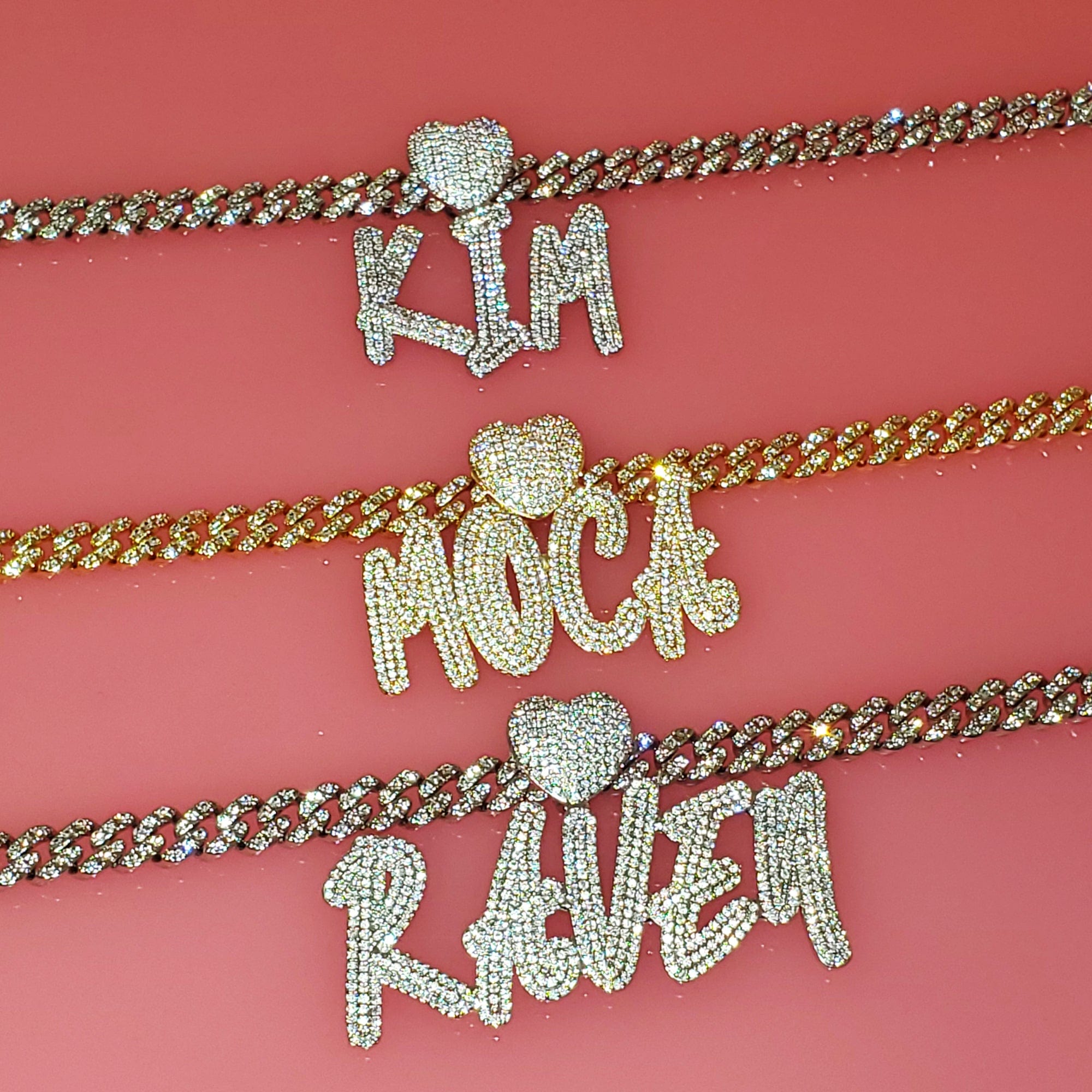 VVS Jewelry hip hop jewelry Custom Icy Cursive Name Heart Necklace