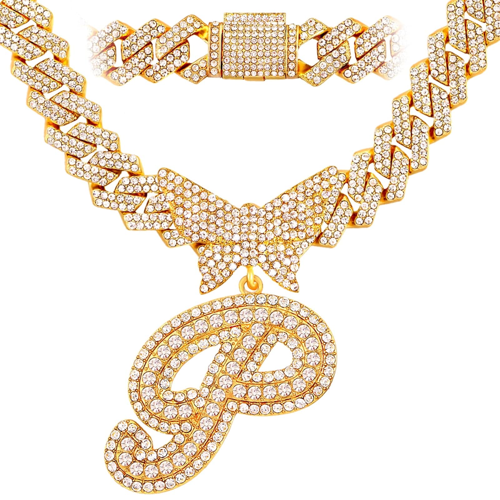 VVS Jewelry hip hop jewelry P / Gold Bling Butterfly Letter Cuban Link Chain
