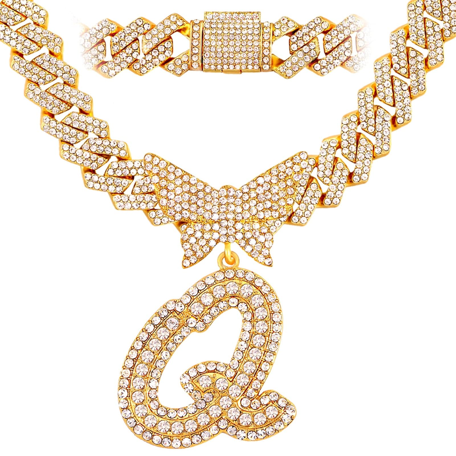 VVS Jewelry hip hop jewelry Q / Gold Bling Butterfly Letter Cuban Link Chain