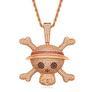 VVS Jewelry hip hop jewelry Rose Gold / 20inch / Rope Chain King Crossbone Pirate Skull Pendant