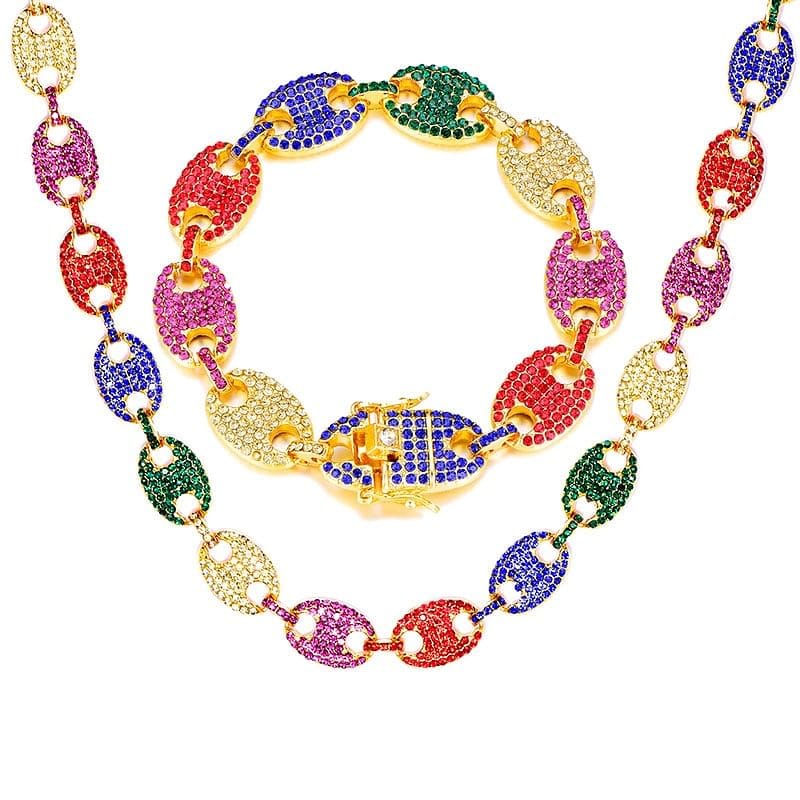 VVS Jewelry hip hop jewelry Swag Rainbow Coffee Bean Pig Nose Chain + FREE Bracelet