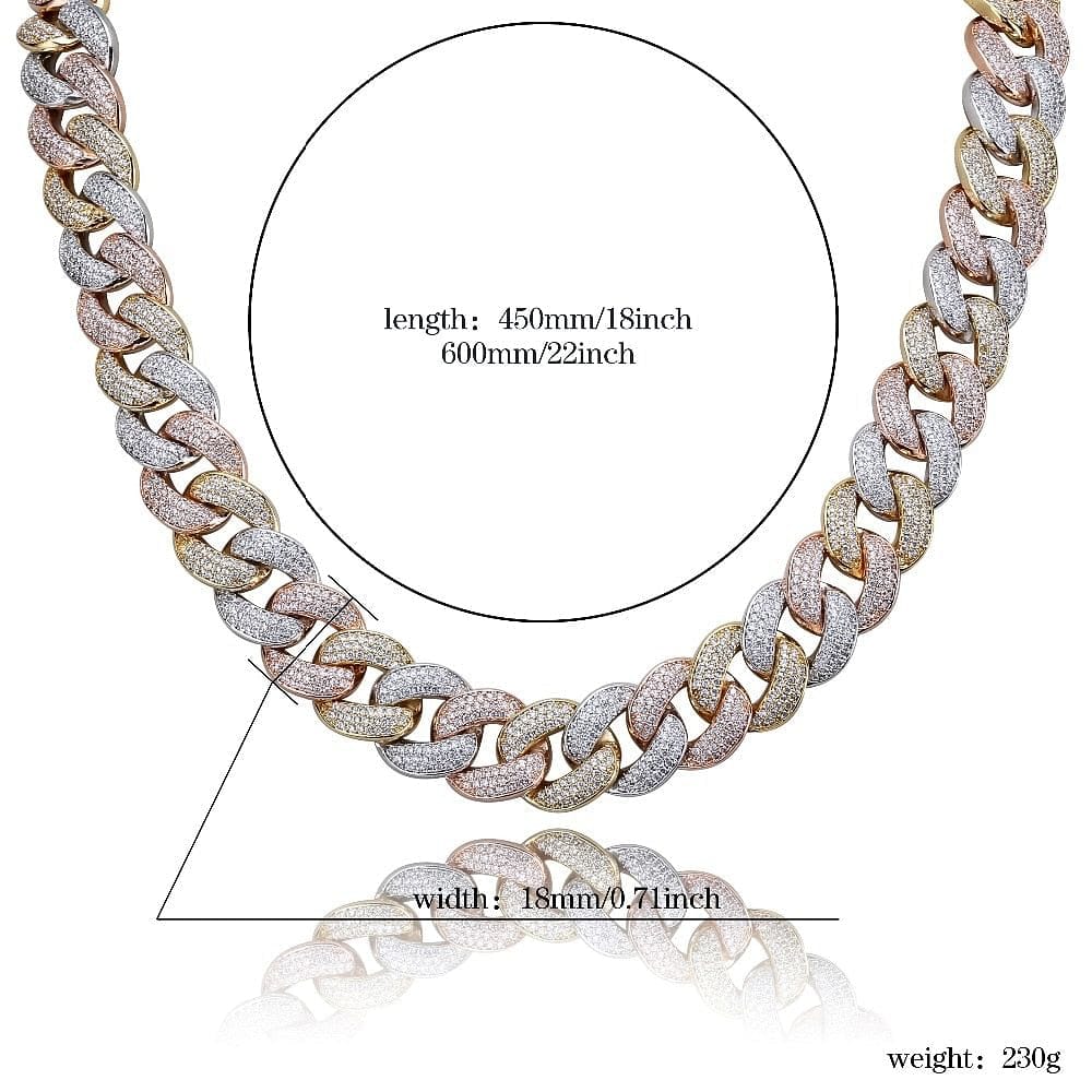 VVS Jewelry hip hop jewelry The Plug Tri-color 18mm Miami Cuban Link