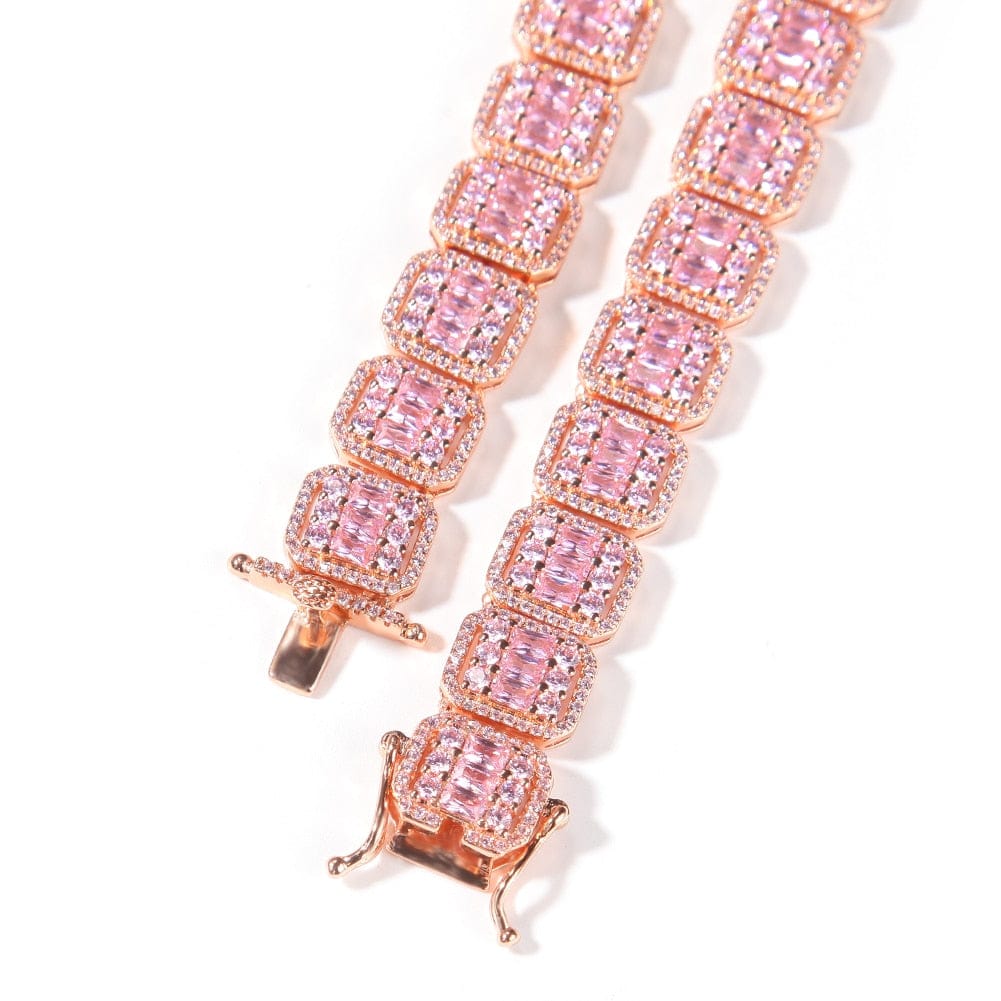 VVS Jewelry hip hop jewelry VVS Jewelry 13MM Pink Baguette Tennis Chain