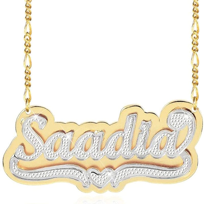 VVS Jewelry hip hop jewelry VVS Jewelry Heart Custom Two Tone Figaro Name Necklace