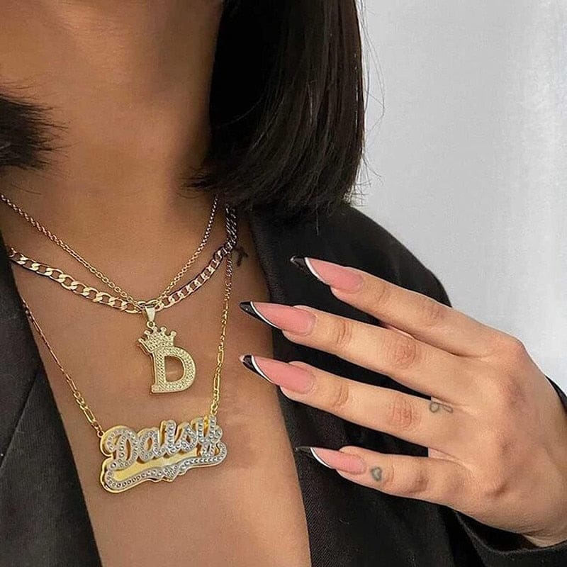 VVS Jewelry hip hop jewelry VVS Jewelry Heart Custom Two Tone Figaro Name Necklace