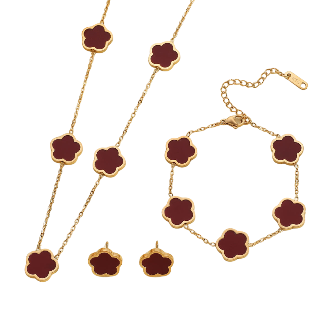 VVS Jewelry Lucky Clover Bracelet, Necklace and Earrings Set