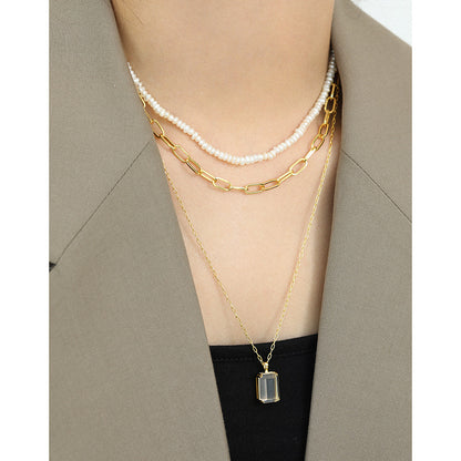 VVS Jewelry Paperclip Link Chain Necklace - .925 Sterling Silver & 18k Gold