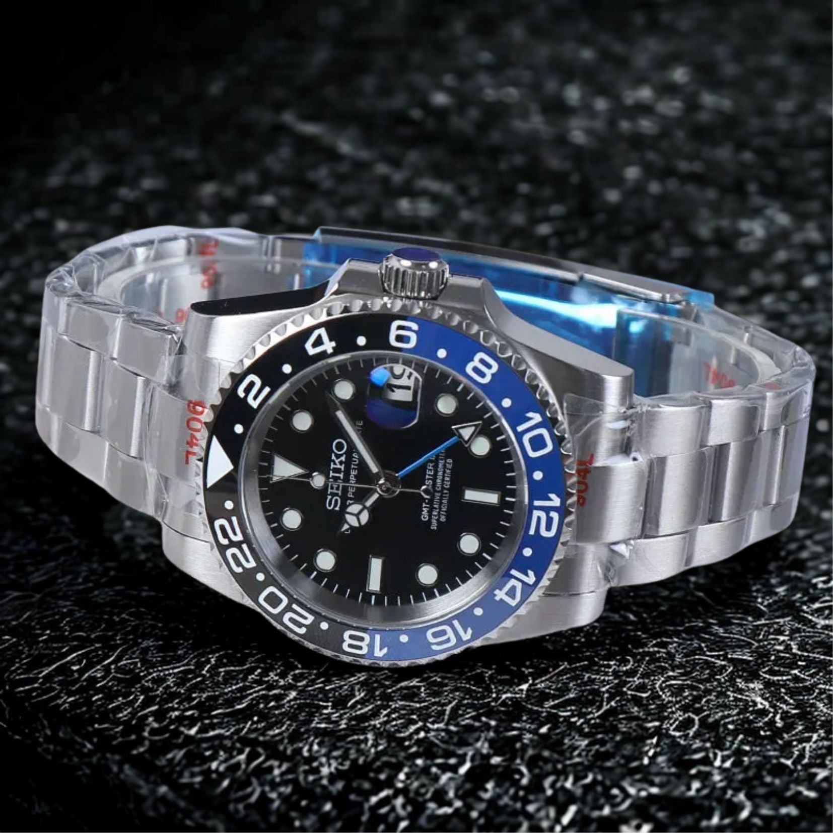 Seiko Mod GMT Batman Schwarz Blau